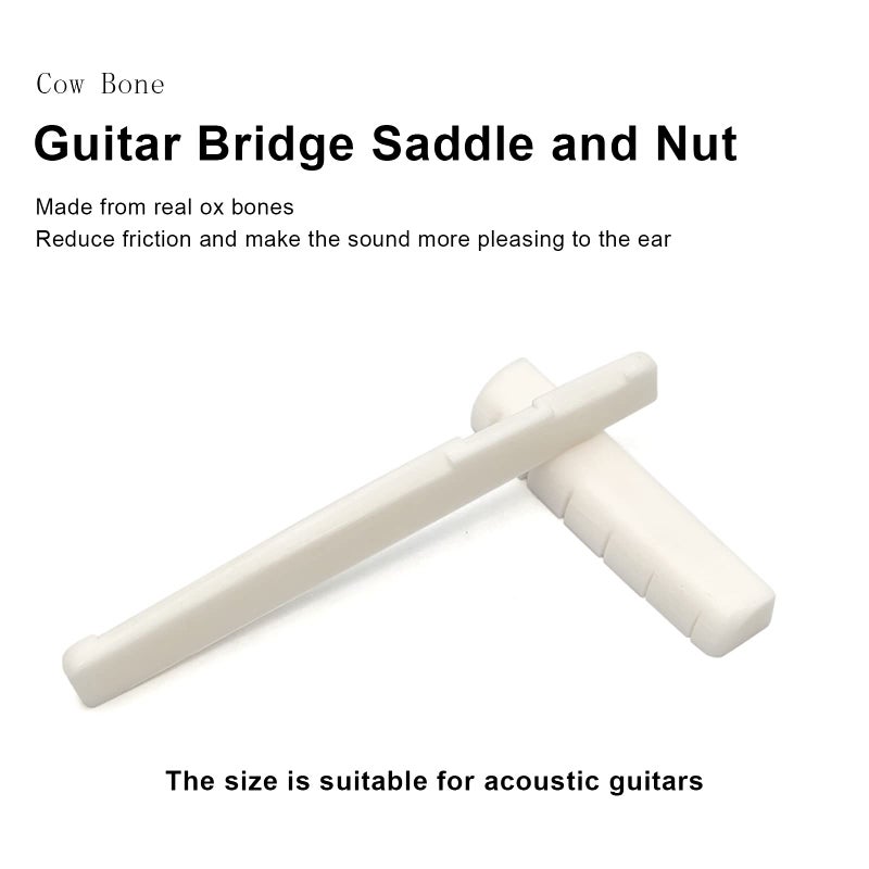 SAPHUE 6 String Acoustic Guitar Bone Bridge Saddle and Nut Made of Real Bone Pack of 2 Sets 4pcs(2 set Acousitc Bone Saddle and Nut) - Image 2
